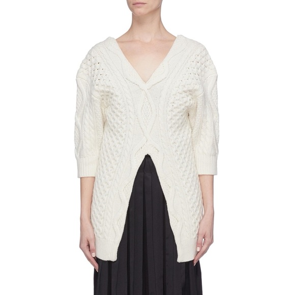 3.1 Phillip Lim Sweaters - 3.1 Phillip Lim Cable Knit Split Front Wool Sweater